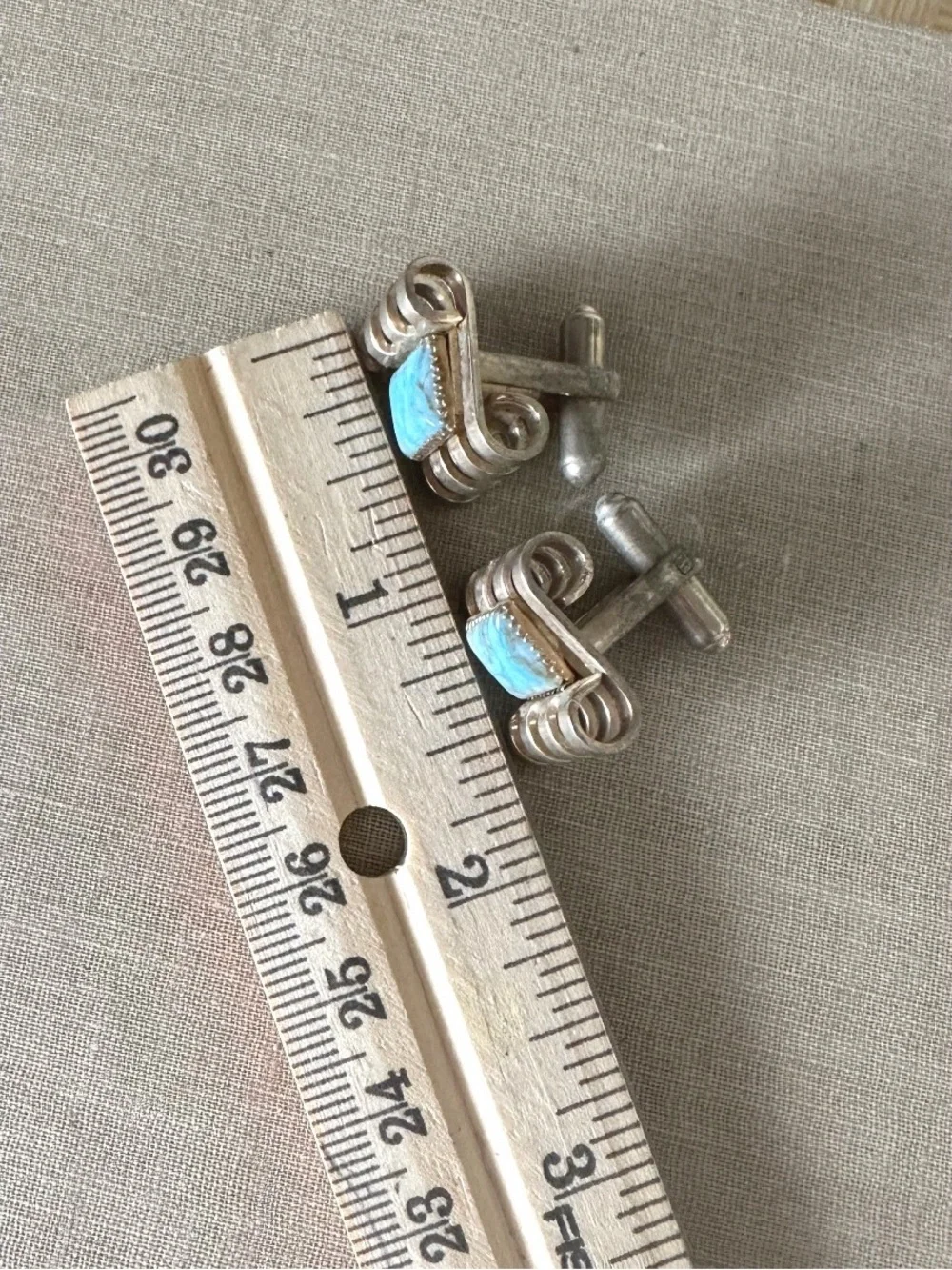 VINTAGE TURQUOISE Silver Tone  CUFFLINKS, No Stamp Or Markings On Back